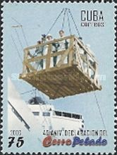 People in cargo hoist