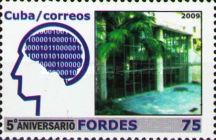 Binary code in the silhouette of a brain and building