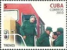 Fidel Castro getting out of a train
