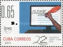 Quill pen writing on computer screen