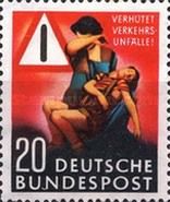 Mother with injured boy, traffic sign