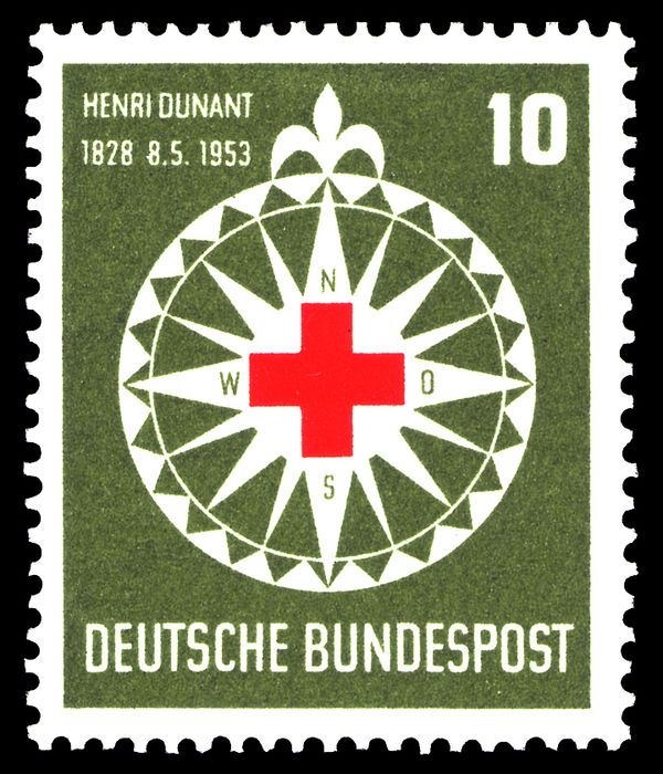 Windrose with lily, red cross