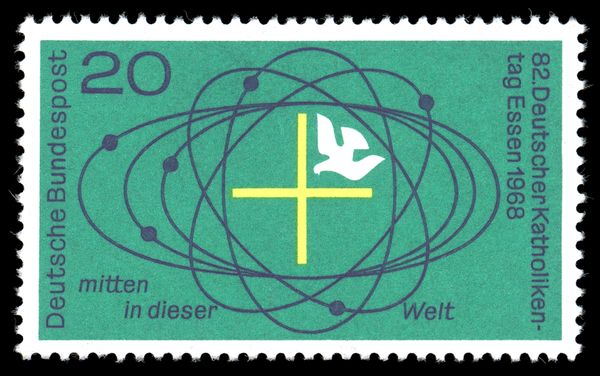 Cross and dove in center of universe