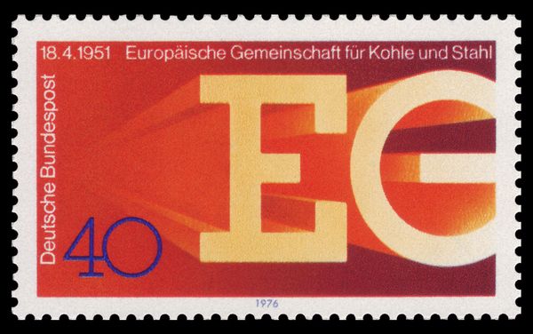 Letters EG formed from hot iron beams