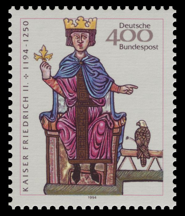Emperor Friedrich II (13th-miniature, "Book of Falco")