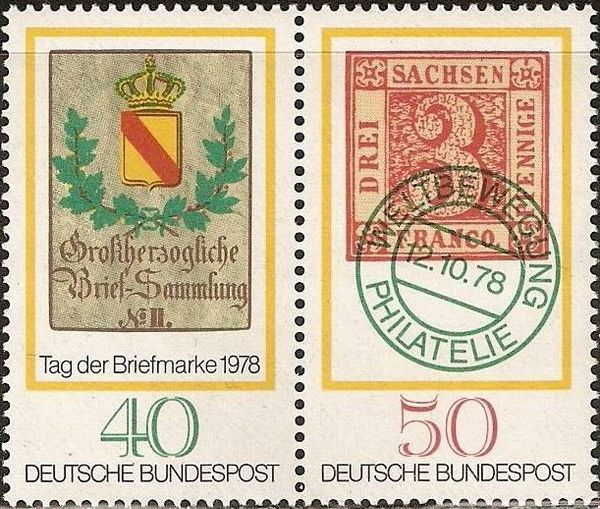 Posthouse Shield / 1850 3pf. stamp of Saxony Se-tenant Pair