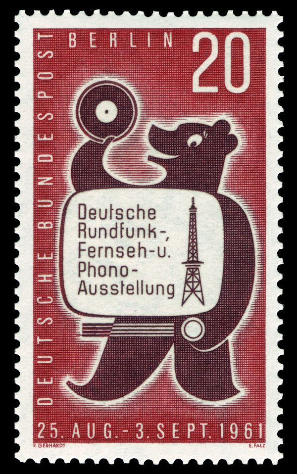 Bear with TV screen and record (exhibition poster)