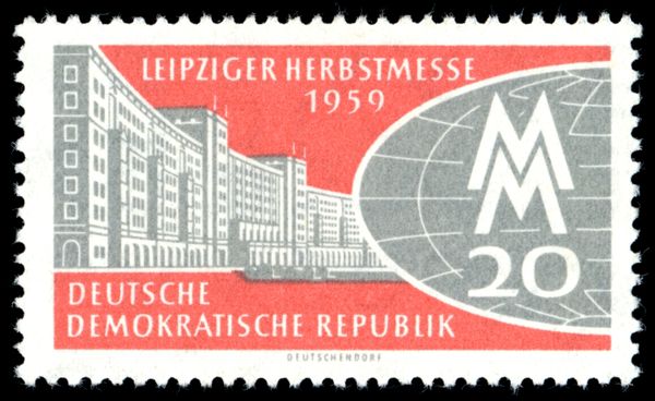 New buildings in Leipzig, stylized globe, fair emblem