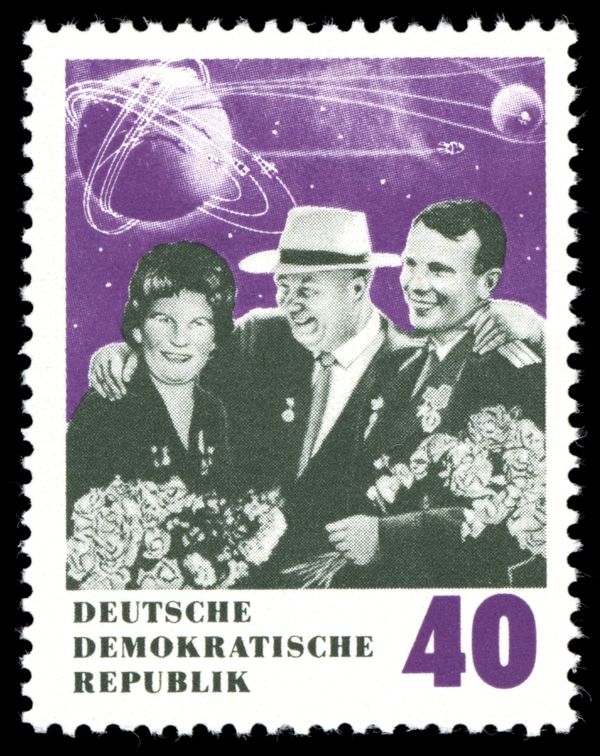 Nikita Khrushchev, with Cosmonauts Gagarin & Tereshkova
