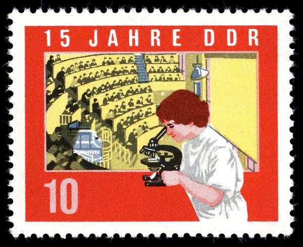 Student with Microscope, Lecture Hall