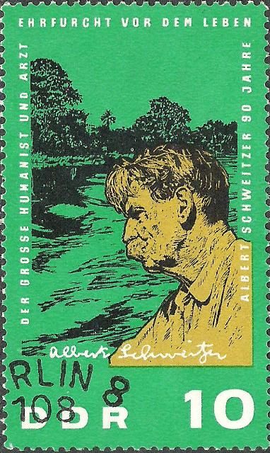 Albert Schweitzer (1875-1965), in front of boondocks