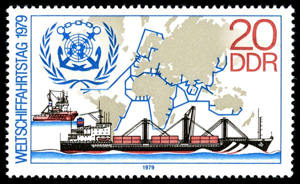 Container Ship "Meridian", Tugs, Map, Emblem