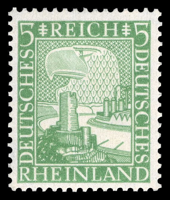 Rhineland landscape with castle, furnace and eagle head