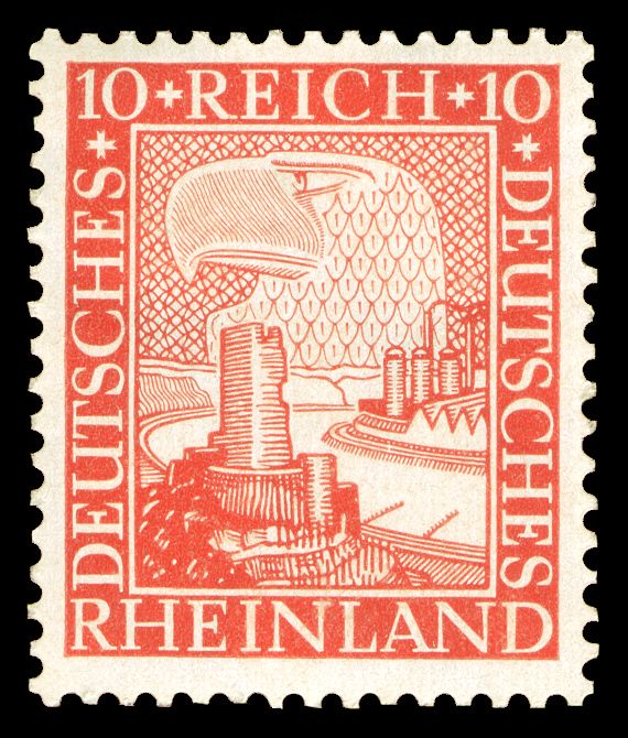 Rhineland landscape with castle, furnace and eagle head