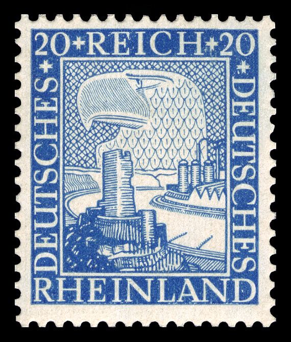 Rhineland landscape with castle, furnace and eagle head