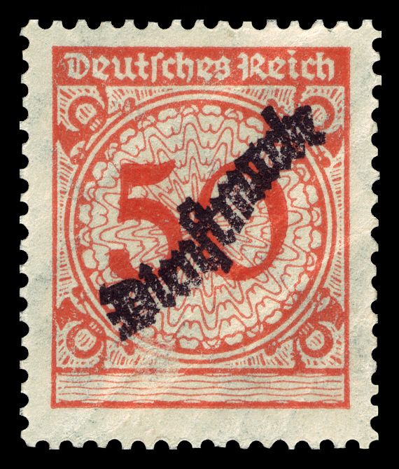 Official Stamp with black snake-shaped overprint