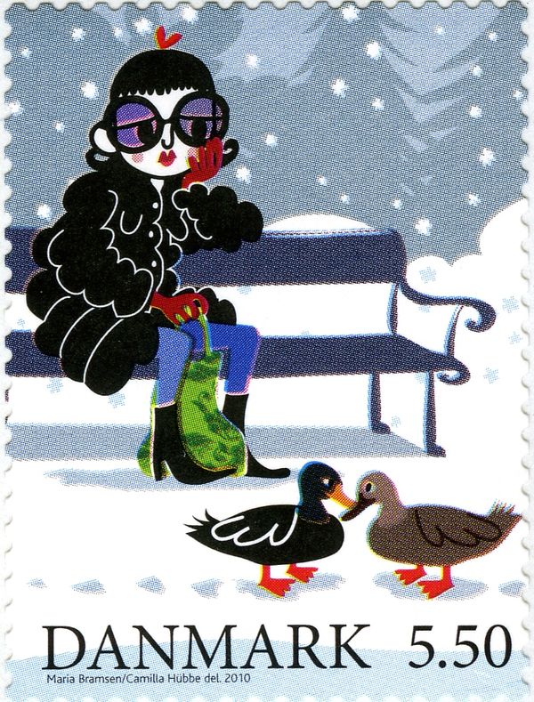 Woman on parkbench, duckpair