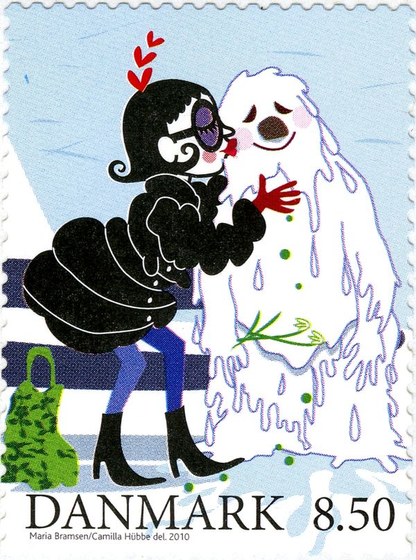 Woman kiss amelting snowman