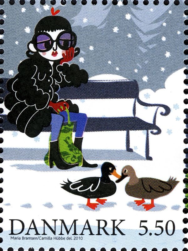 Woman on parkbench,duckpair