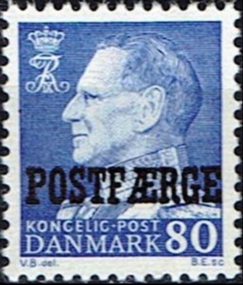 King Frederic IX facing left overprinted POSTFÆRGE