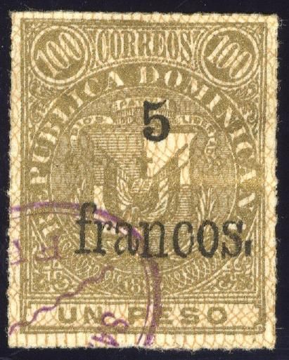 Coat of arms from 1881 surcharged 5Fr on 1p