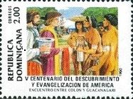 Columbus talking with Guacanagari Indians