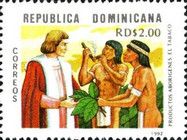 Colombus and indians smoking tobacco