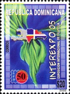 Map of Dominican Republic with flag & leaves