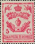 Caja Postal de Ahorros. Winged letter beneath urn
