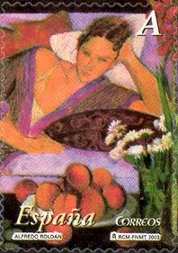 Woman with Fruit by Alfredo Roldán