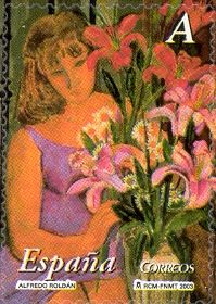 Woman Arranging Vase of Flowers by Alfredo Roldán
