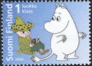 Moomintroll and Snufkin on flocked Stamp Paper