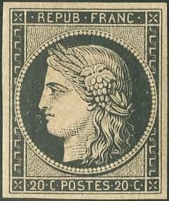 20 c black, 1849