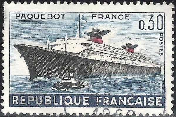 Passenger Ship "France" with Tugboat