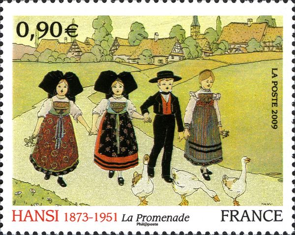"La Promenade" by Hansi (Peintre Alsacien) (1873-1951)