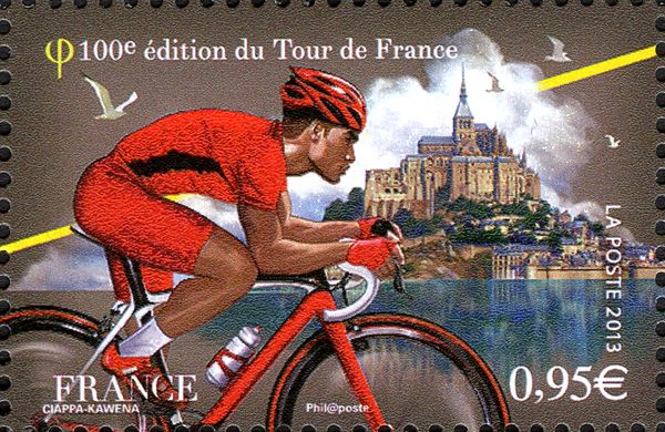 The red jersey before the Mont-Saint-Michel