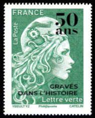 Marianne overprinted "50 ans GRAVÉS DANS L'HISTOIRE"
