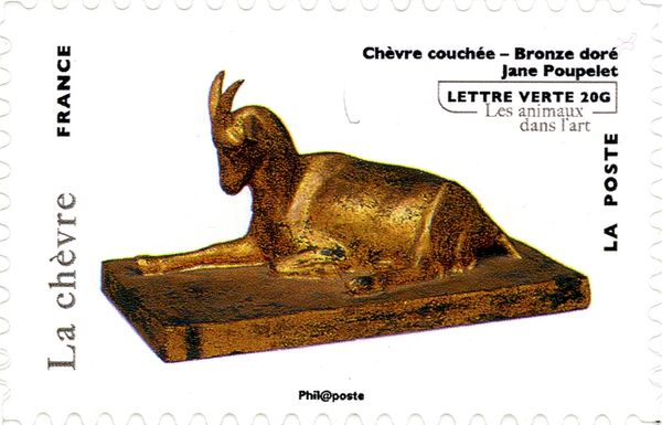 Goat Reclining, Gilded Bronze