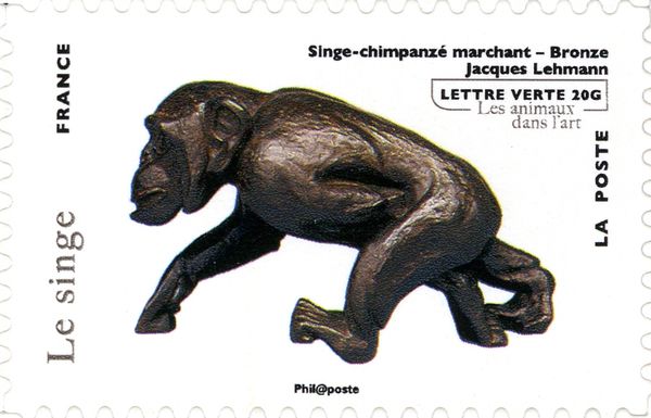 Chimpanzee knuckle walking, Bronze, Jacques Lehmann