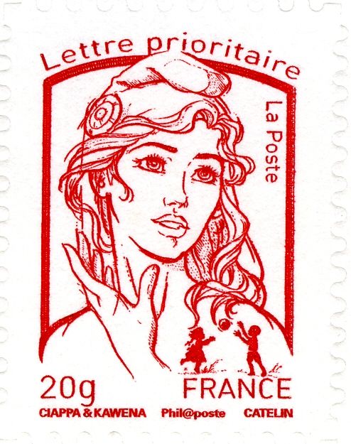 The 5th republic over stamp-Lettre prioritaire (Marianne)