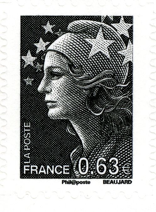 The 5th republic over stamp-Marianne de Beaujard