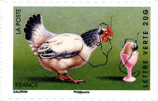 Chicken and Egg, Both Wearing Headphones
