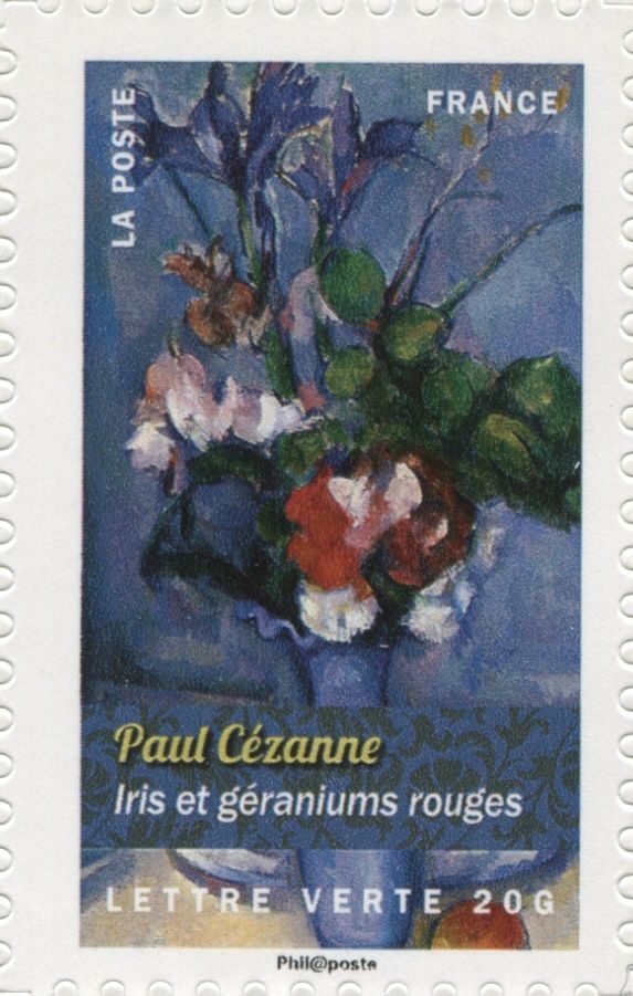 Iris and Red Geraniums by Paul Cézanne
