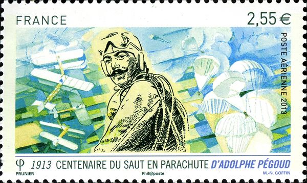 Adolphe Pegoud, Centennial first parachute jump in 1913