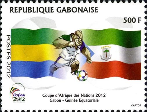 Flags of Gabon and Equatorial Guinea and mascot: Dribbling b