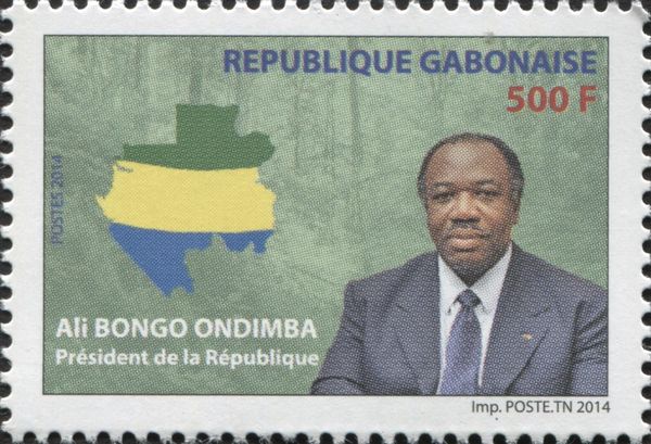 President Ali Bongo Ondimba and Flag over map