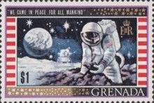 Astronaut Collecting Moon Rocks, Landing Module and Earth