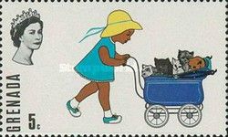 Girl, Carriage, Kittens