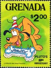 Pluto with a birthday cake in the shape of a bone