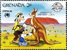 Mickey Mouse and Goofy with kangaroo